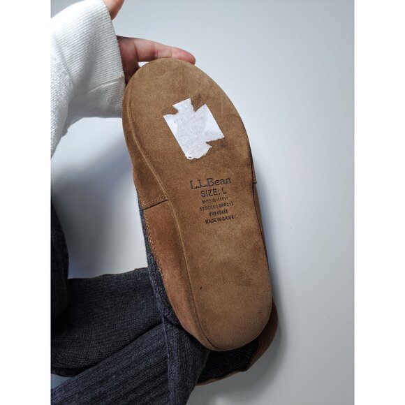L.L.Bean Suede Sole Knit Slipper Socks For Men Size L M(10 1/2-11 1/2) Gray/Brow - Picture 7 of 10